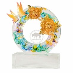 20B126-5-N 水精琉璃雕塑-花開富貴-金箔款