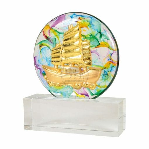 20B133-1-N 水精琉璃雕塑-一帆風順-金箔款