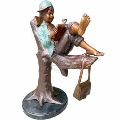 QQ-78094 Teen Boy Reading a Book In a Tree Bronze Statues