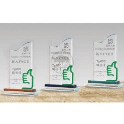 Crystal Plaques - Uprightness - Thumbs Up - Green PF-022-44-G