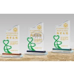 Crystal Plaques - Uprightness - Double Hearts - Green PF-022-48-G
